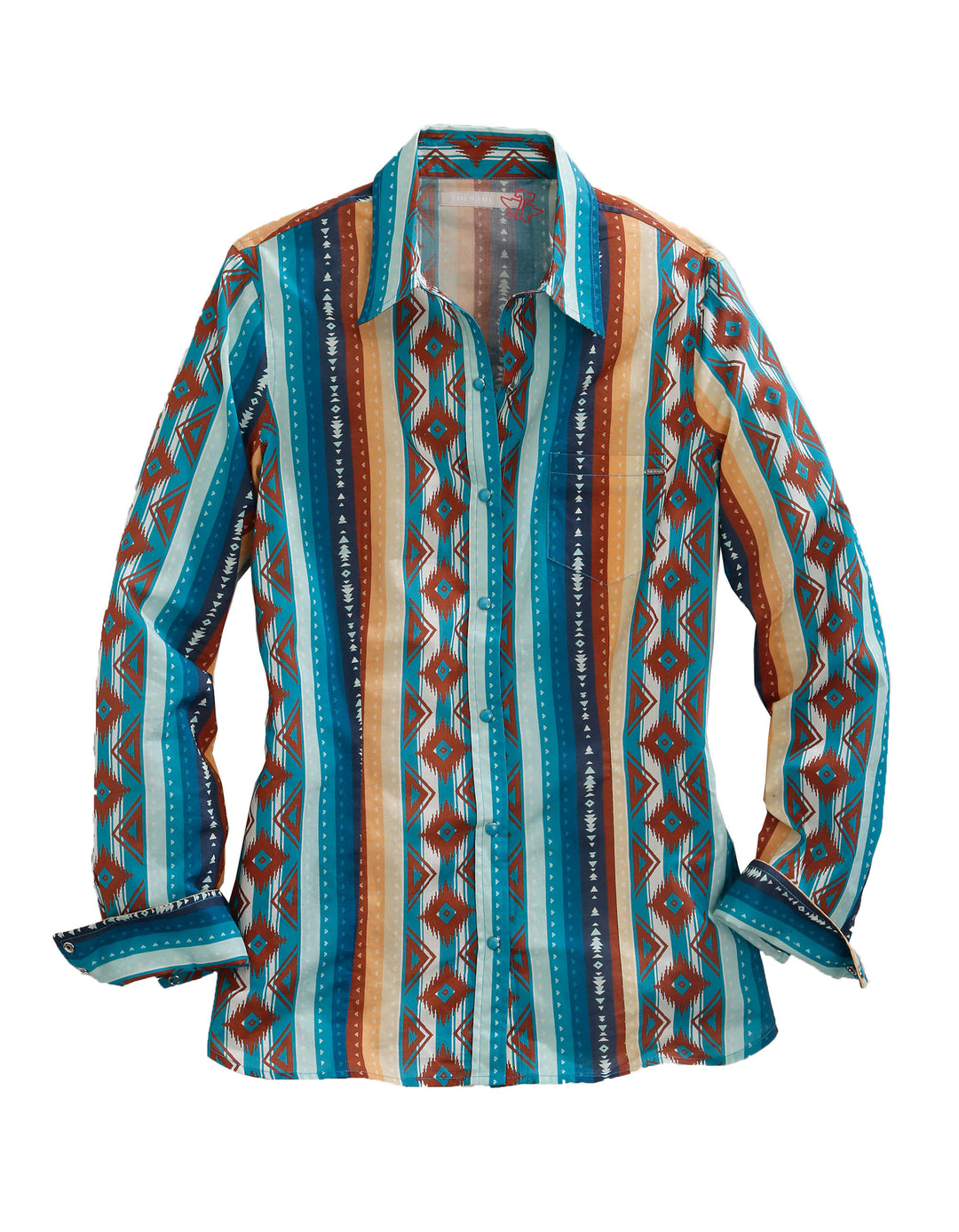 WOMENS LONG SLEEVE SNAP AZTEC STERAPE PRINT WESTERN SHIRT