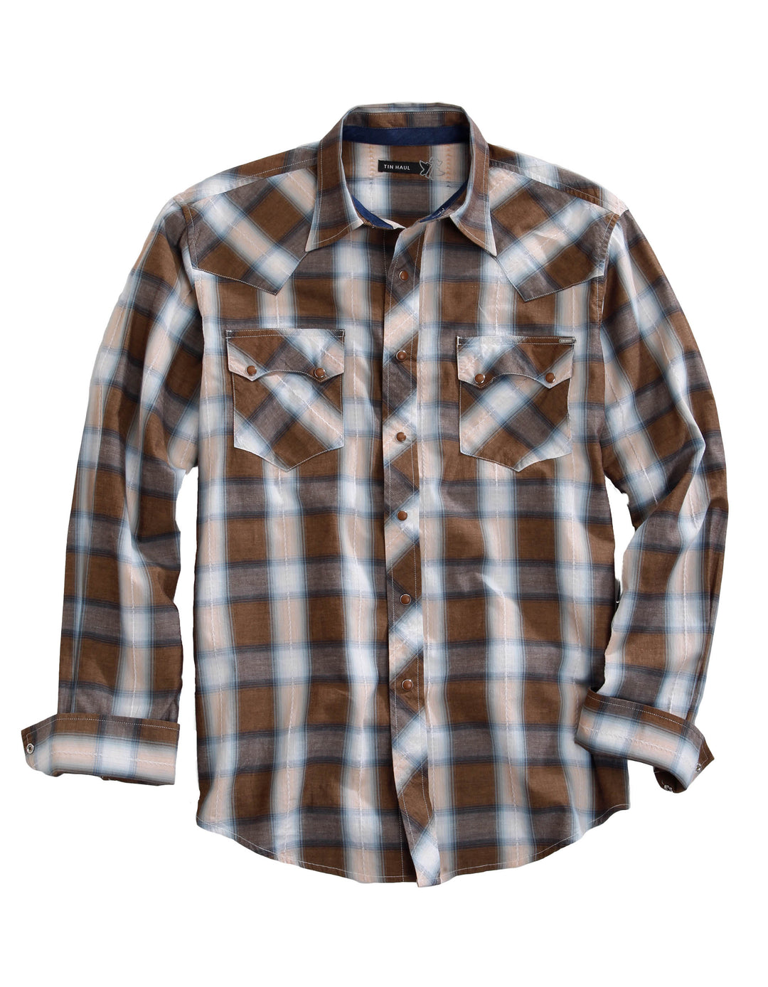 MENS LONG SLEEVE SNAP SADDLE DOBBY PLAID WESTERN SHIRT