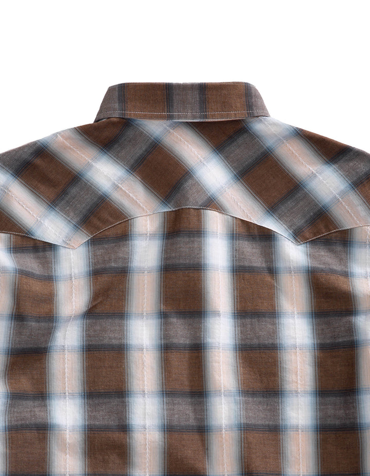 MENS LONG SLEEVE SNAP SADDLE DOBBY PLAID WESTERN SHIRT