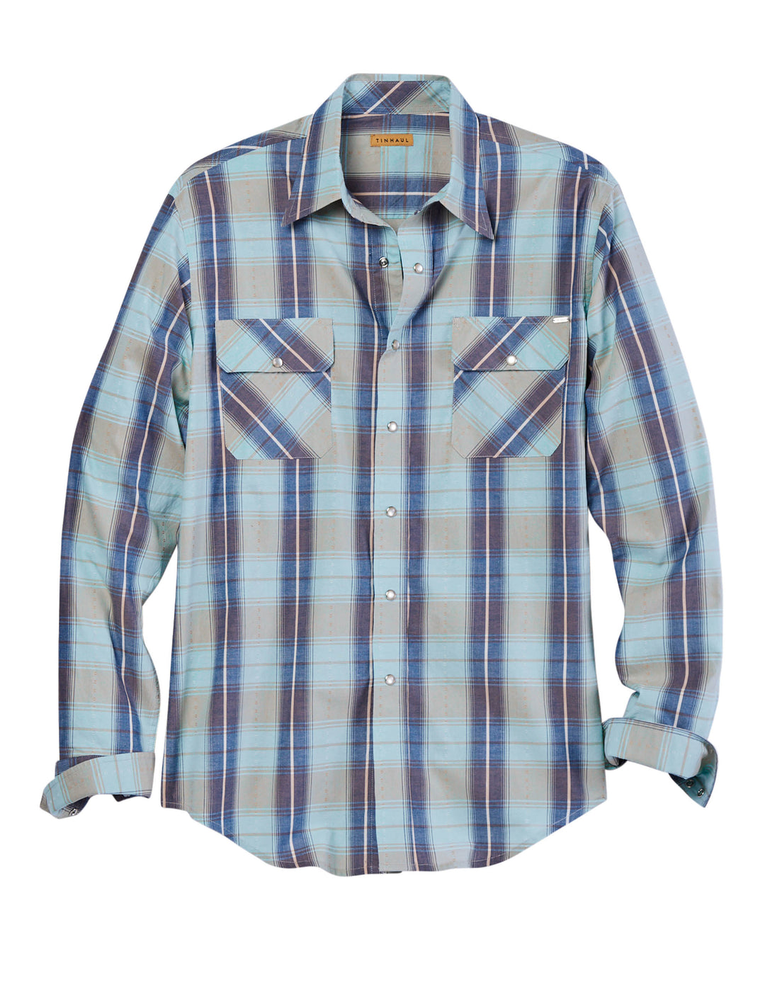 MENS LONG SLEEVE SNAP VINTAGE DOBBY PLAID WESTERN SHIRT