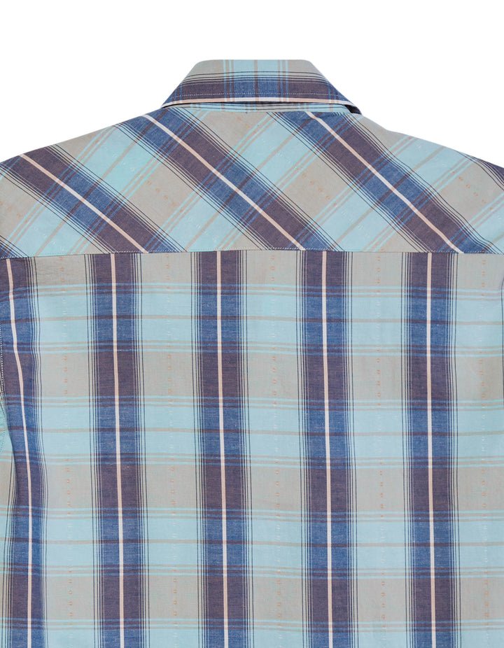 MENS LONG SLEEVE SNAP VINTAGE DOBBY PLAID WESTERN SHIRT