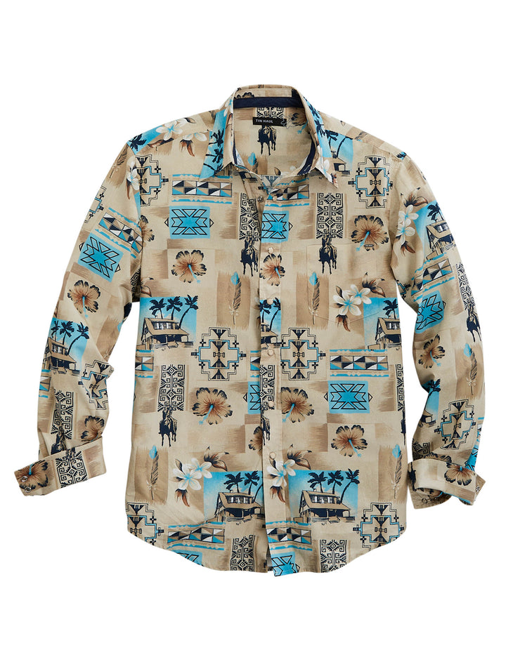 MENS LONG SLEEVE SNAP TIN HAUL TIKI WESTERN SHIRT