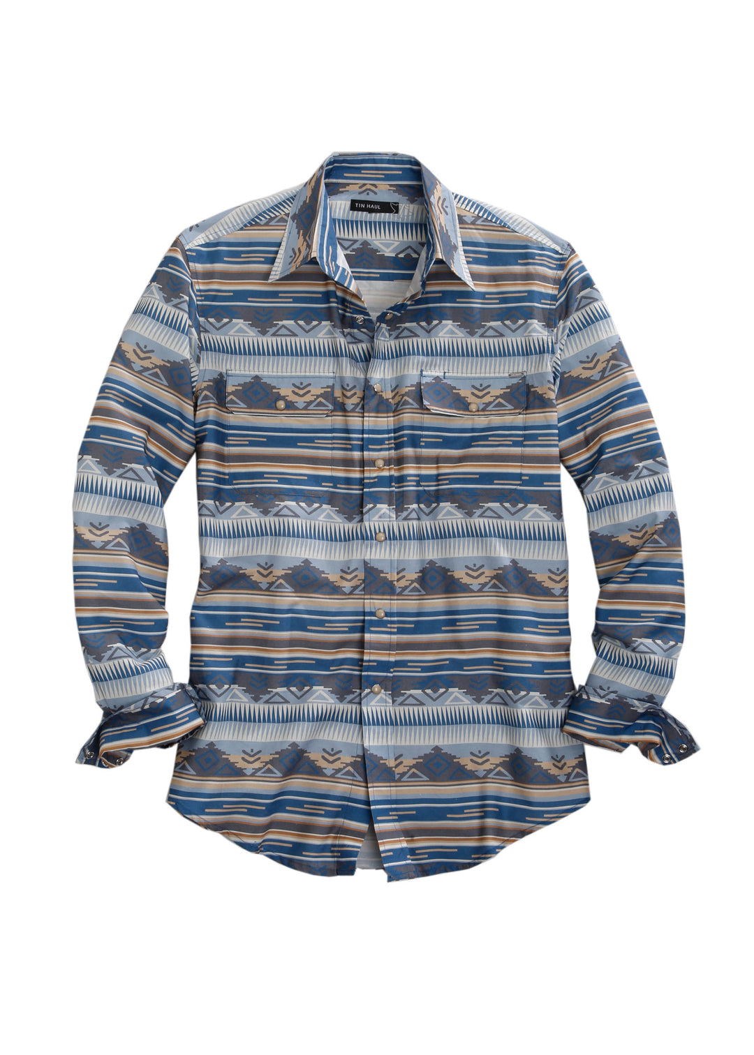 MENS LONG SLEEVE SNAP SERAPE AZTEC PRINT WESTERN SHIRT