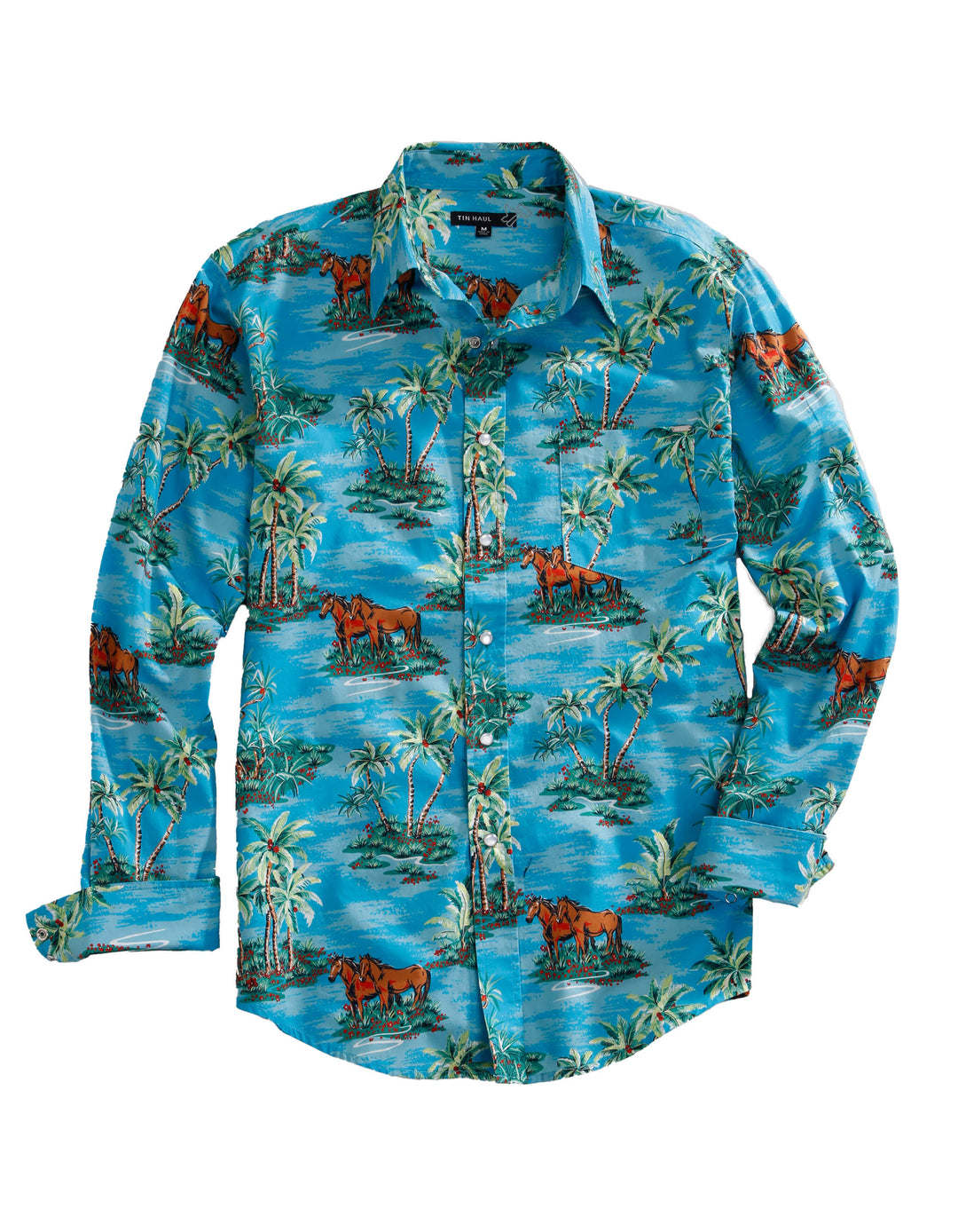 MENS LONG SLEEVE SNAP VINTAGE HAWAIIAN PRINT WESTERN SHIRT