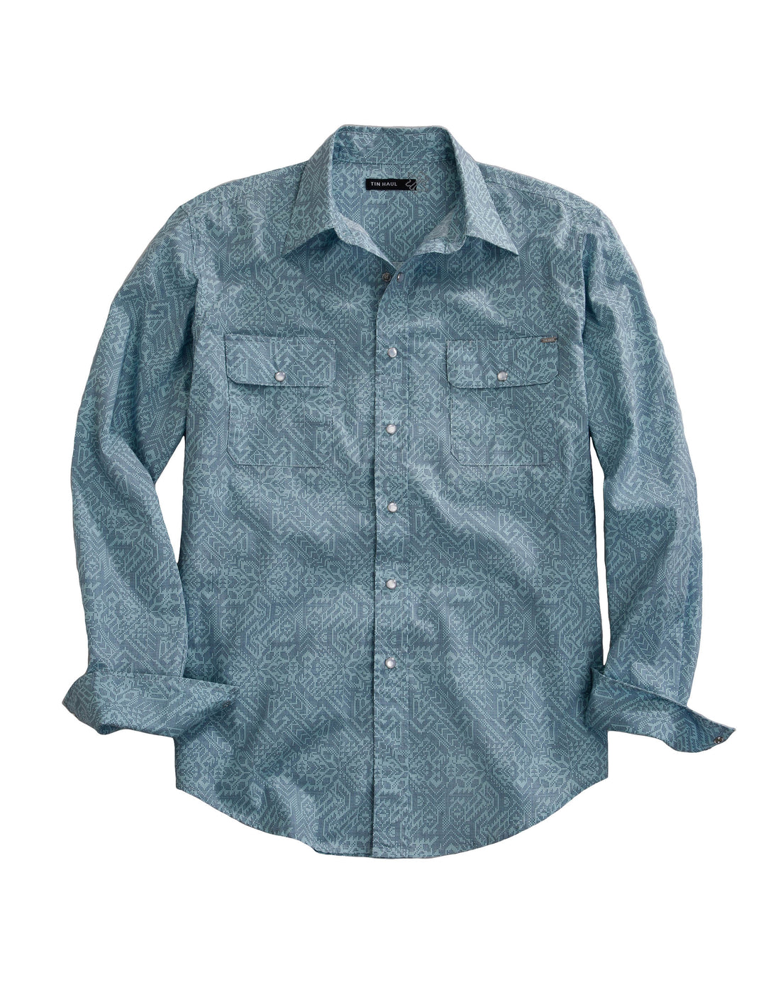 MENS LONG SLEEVE SNAP DOT MATRIX AZTEC PRINT WESTERN SHIRT
