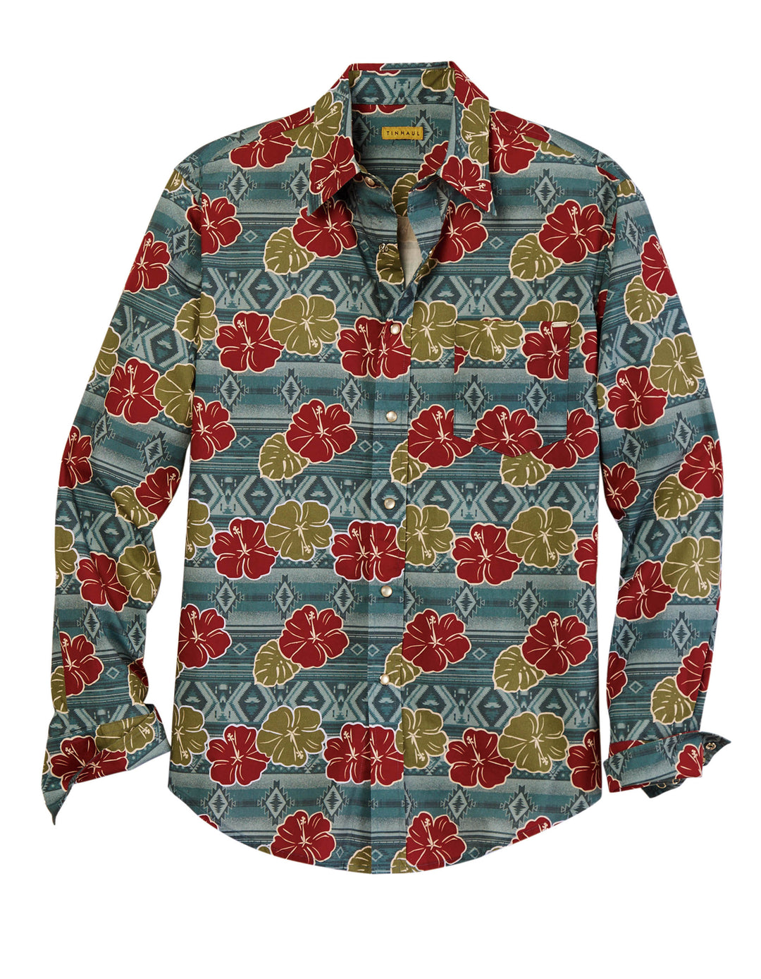 MENS TROPICAL AZTEC PRINT LONG SLEEVE SNAP WESTERN SHIRT