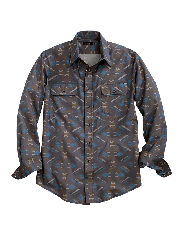 MENS ALL OVER AZTEC LONG SLEEVE SNAP SHIRT