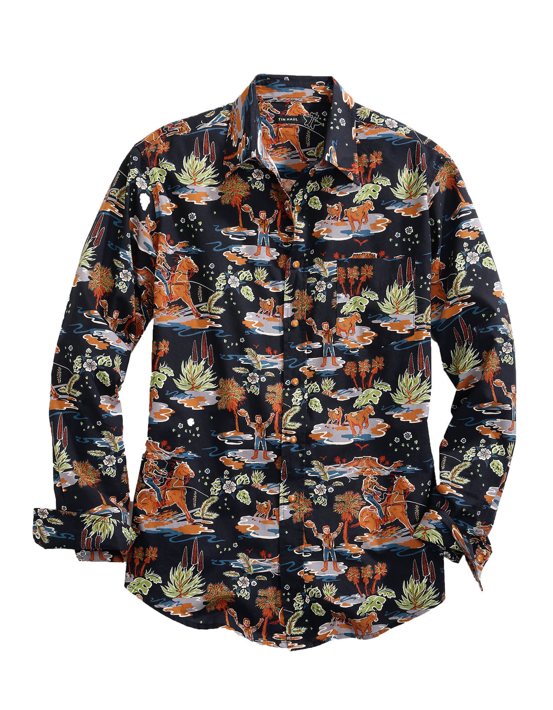 MENS LONG SLEEVE SNAP HAWAIIAN RODEO WESTERN SHIRT