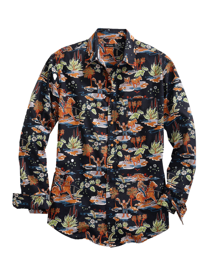 MENS LONG SLEEVE SNAP HAWAIIAN RODEO WESTERN SHIRT
