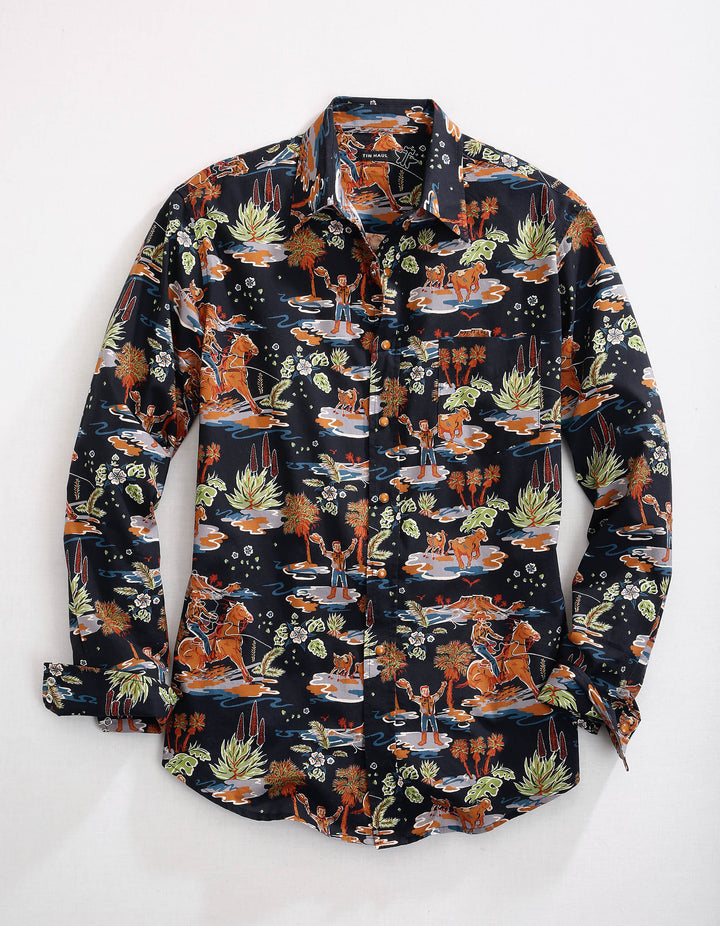 MENS LONG SLEEVE SNAP HAWAIIAN RODEO WESTERN SHIRT