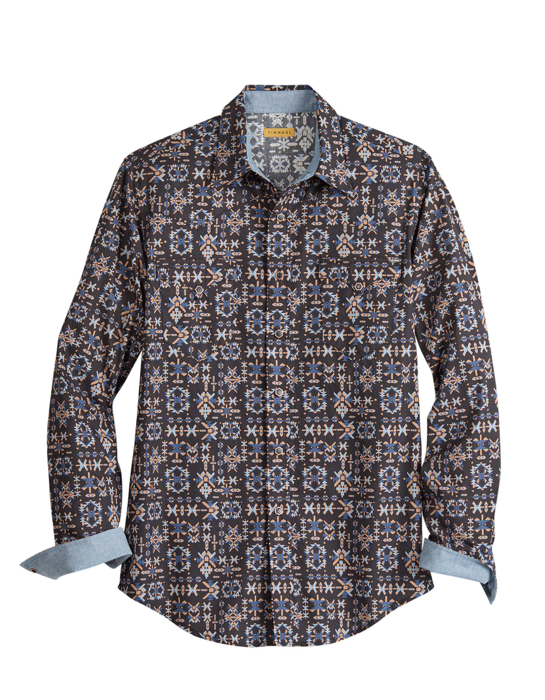 MENS AZTECS PRINT LONG SLEEVE SNAP WESTERN SHIRT