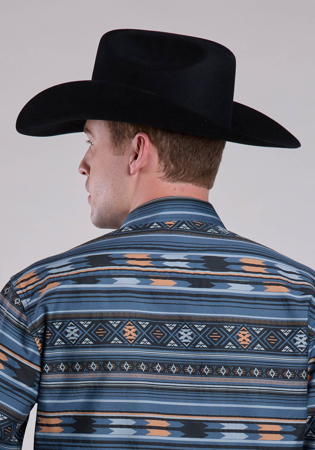 MENS LONG SLEEVE SNAP HORIZONTAL AZTEC PRINT WESTERN SHIRT
