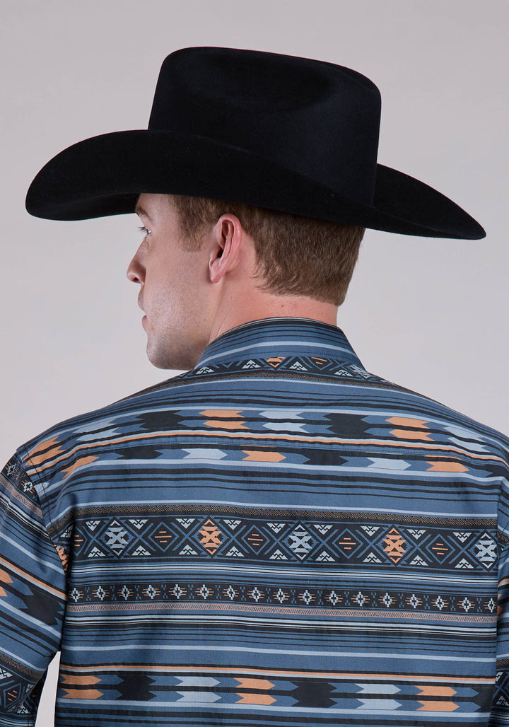 MENS LONG SLEEVE SNAP HORIZONTAL AZTEC PRINT WESTERN SHIRT