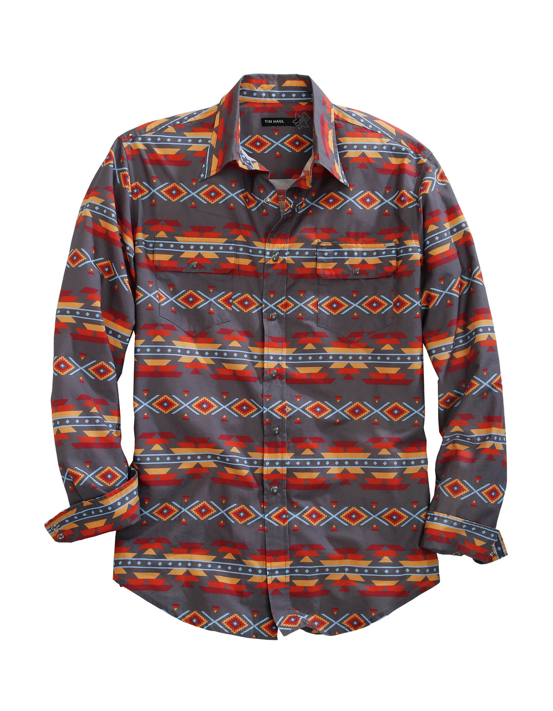 MENS LONG SLEEVE SNAP FIRE AZTEC WESTERN SHIRT