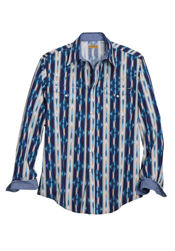 Mens Tin Haul Retro Aztec Stripe Short Sleeve Snap Shirt