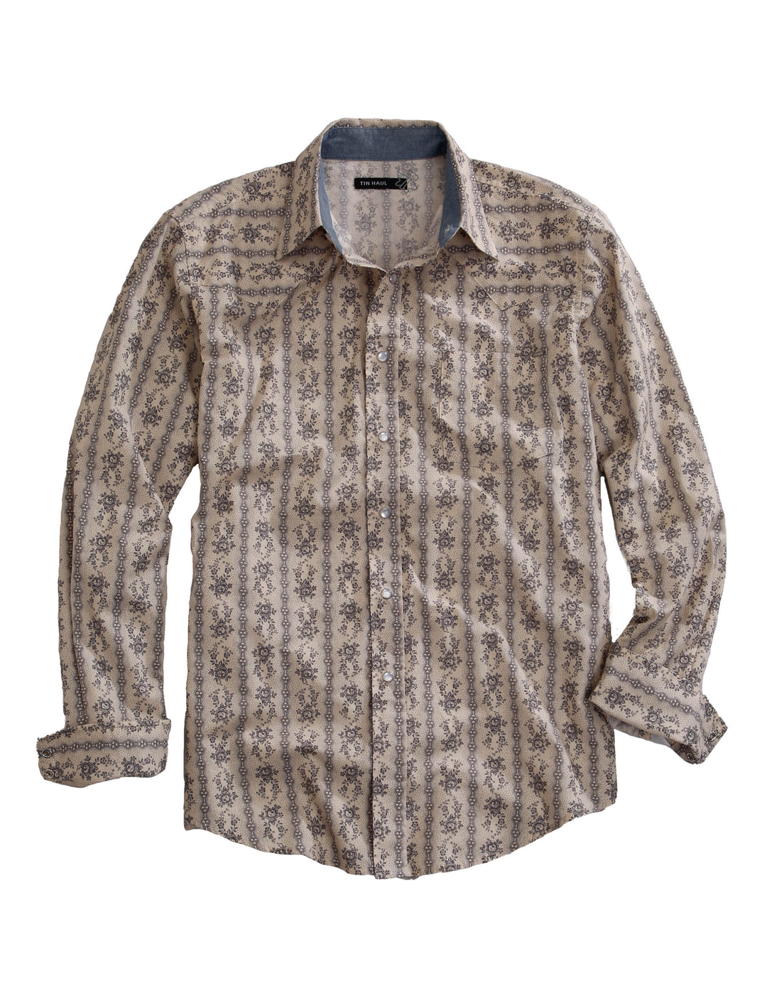 MENS LONG SLEEVE SNAP FRONTIER WALLPAPER STRIPE WESTERN SHIRT
