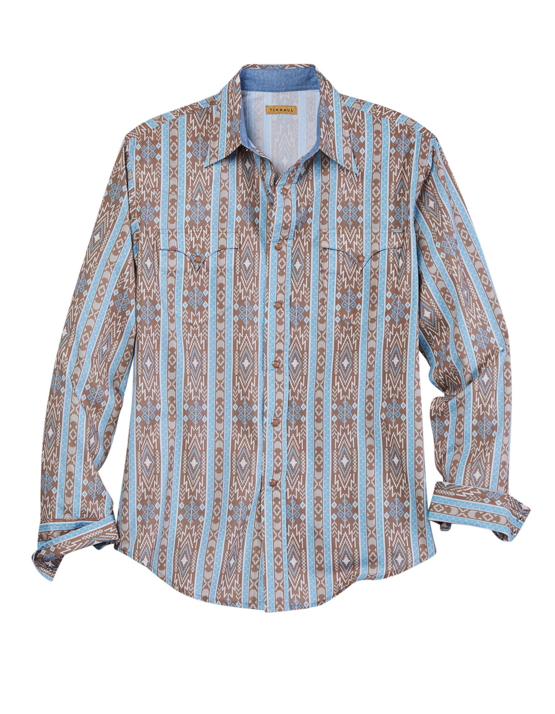 MENS TRIBAL STRIPE PRINT LONG SLEEVE SNAP WESTERN SHIRT