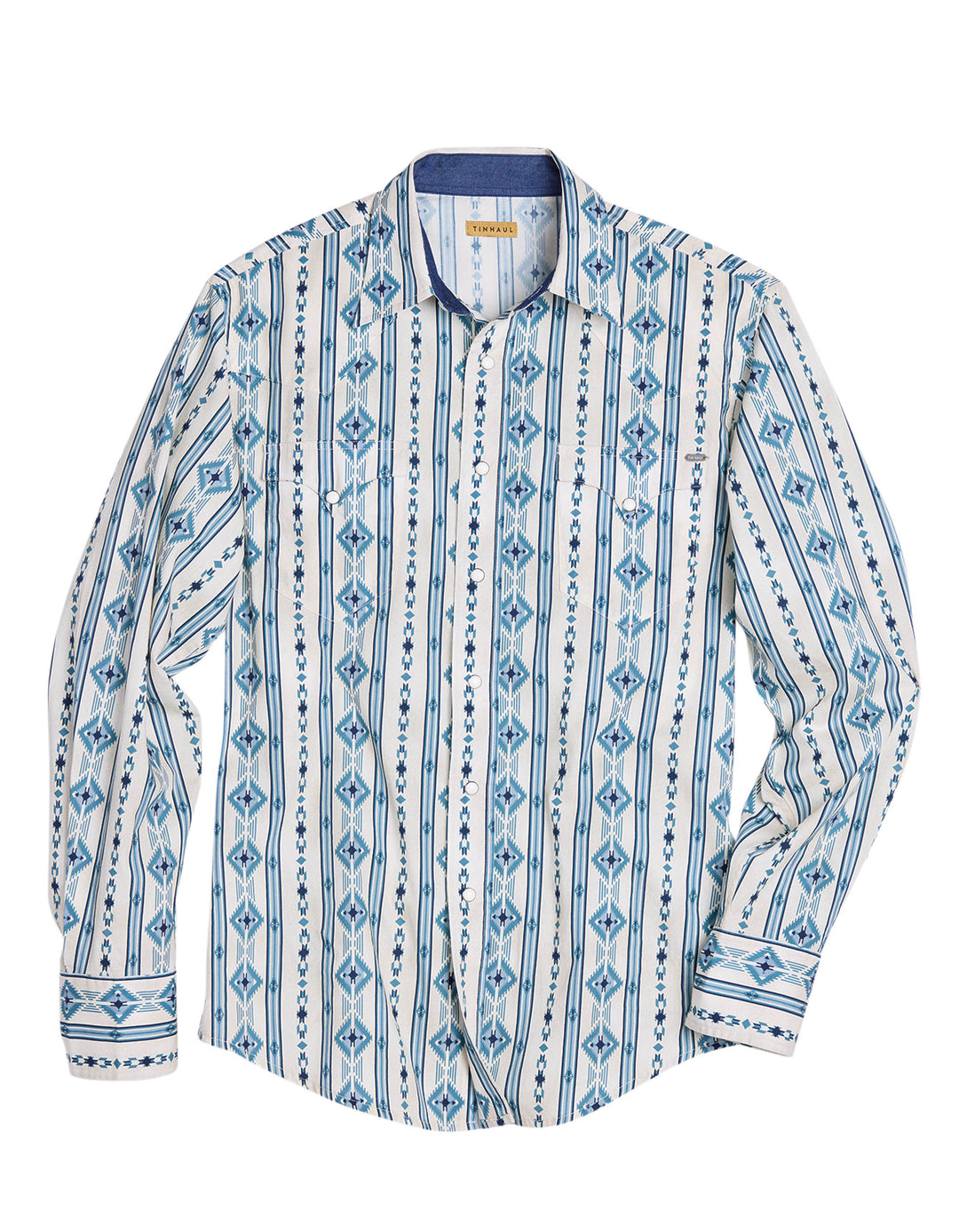 MENS RETRO AZTEC STRIPE LONG SLEEVE SNAP WESTERN SHIRT