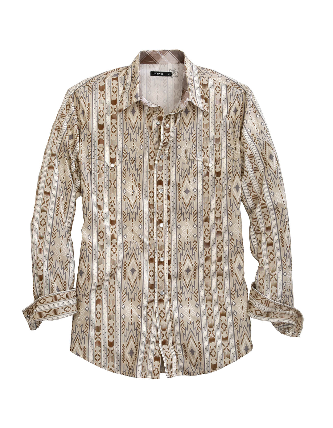MENS LONG SLEEVE SNAP TRIBAL WALLPAPER WESTERN SHIRT