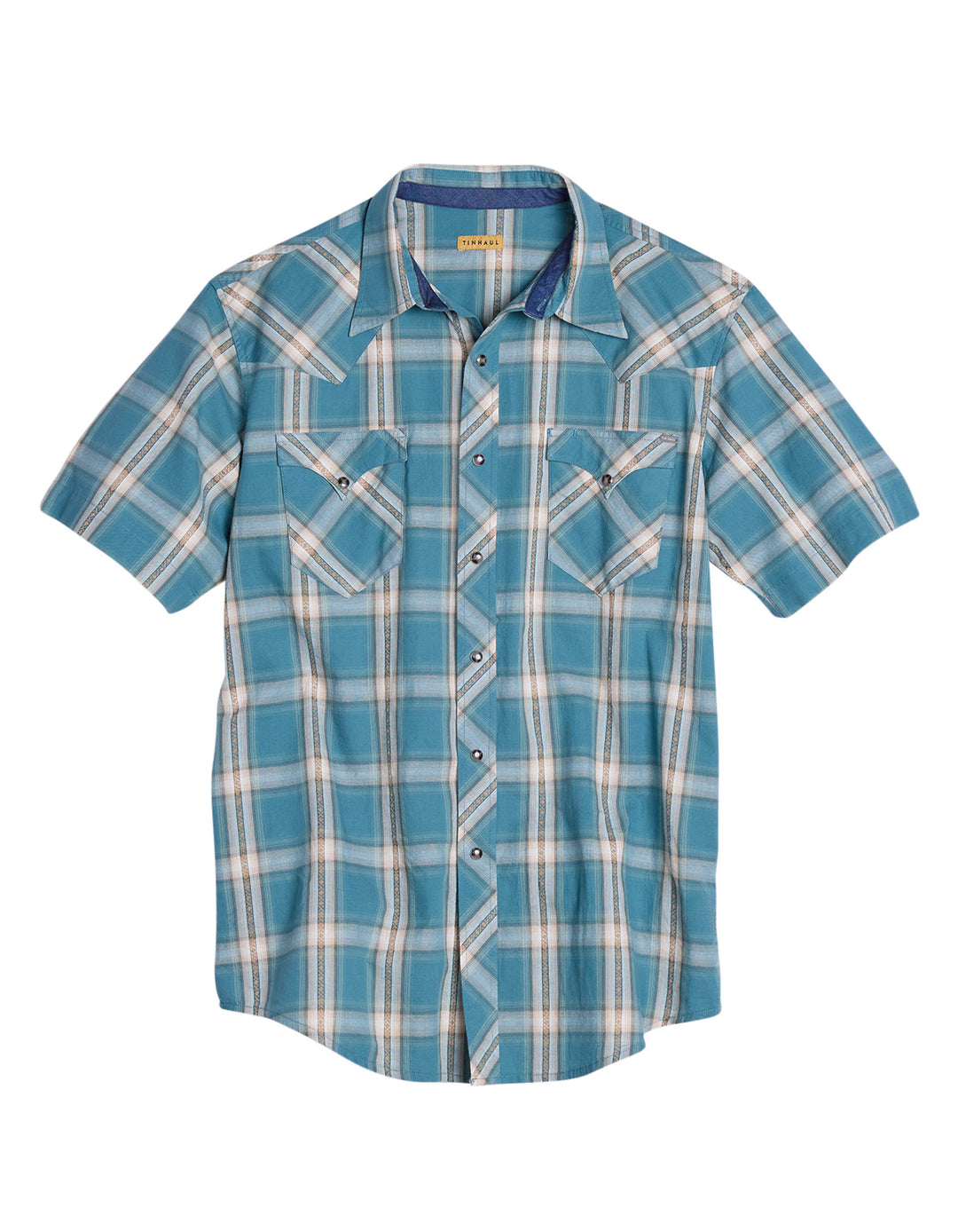 MENS SHORT SLEEVE SNAP WINDOWPANE DOBBY WESTERN SHIRT