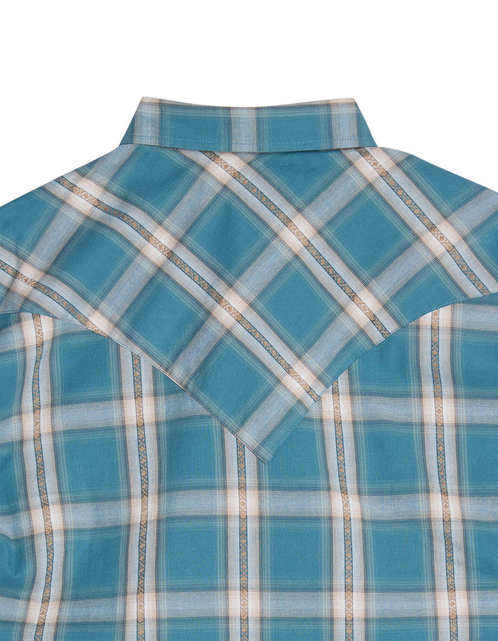 MENS SHORT SLEEVE SNAP WINDOWPANE DOBBY WESTERN SHIRT