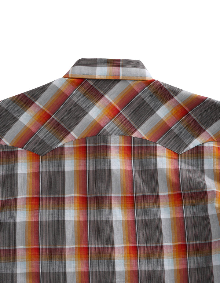 MENS RUSTY PLAID SHORT SLEEVE WESTERN SNAP SHIRT