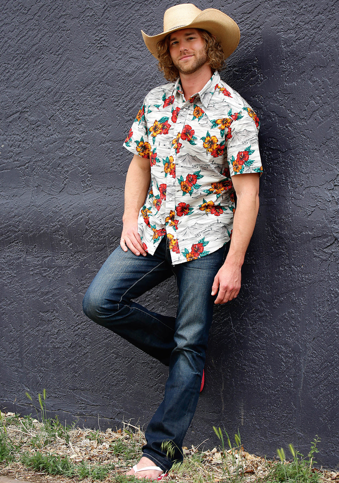 MENS SHORT SLEEVE SNAP LANDSCAPE TROPICAL WESTERN SHIRT