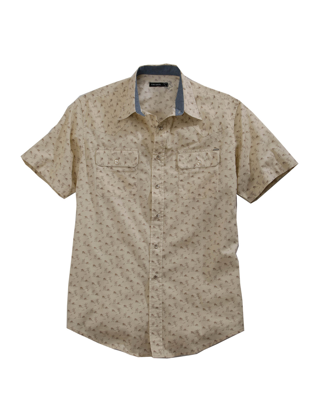MENS VINTAGE RIDER PRINT SHORT SLEEVE WESTERN SNAP SHIRT