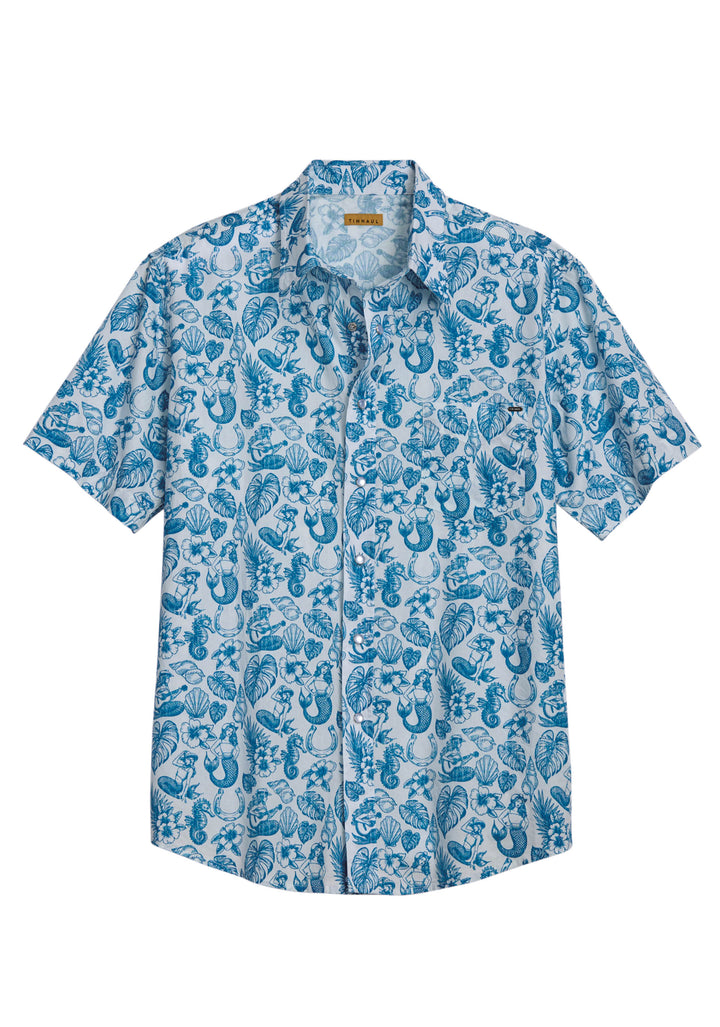 Mens Tin Haul Nautical Print Short Sleeve Snap Shirt
