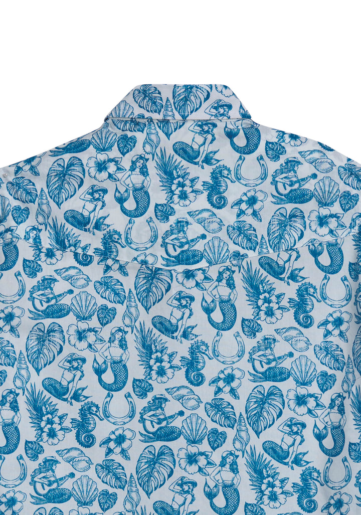 Mens Tin Haul Nautical Print Short Sleeve Snap Shirt