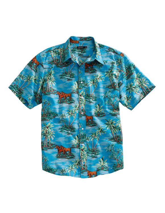 MENS SHORT SLEEVE SNAP VINTAGE HAWAIIAN PRINT WESTERN SHIRT