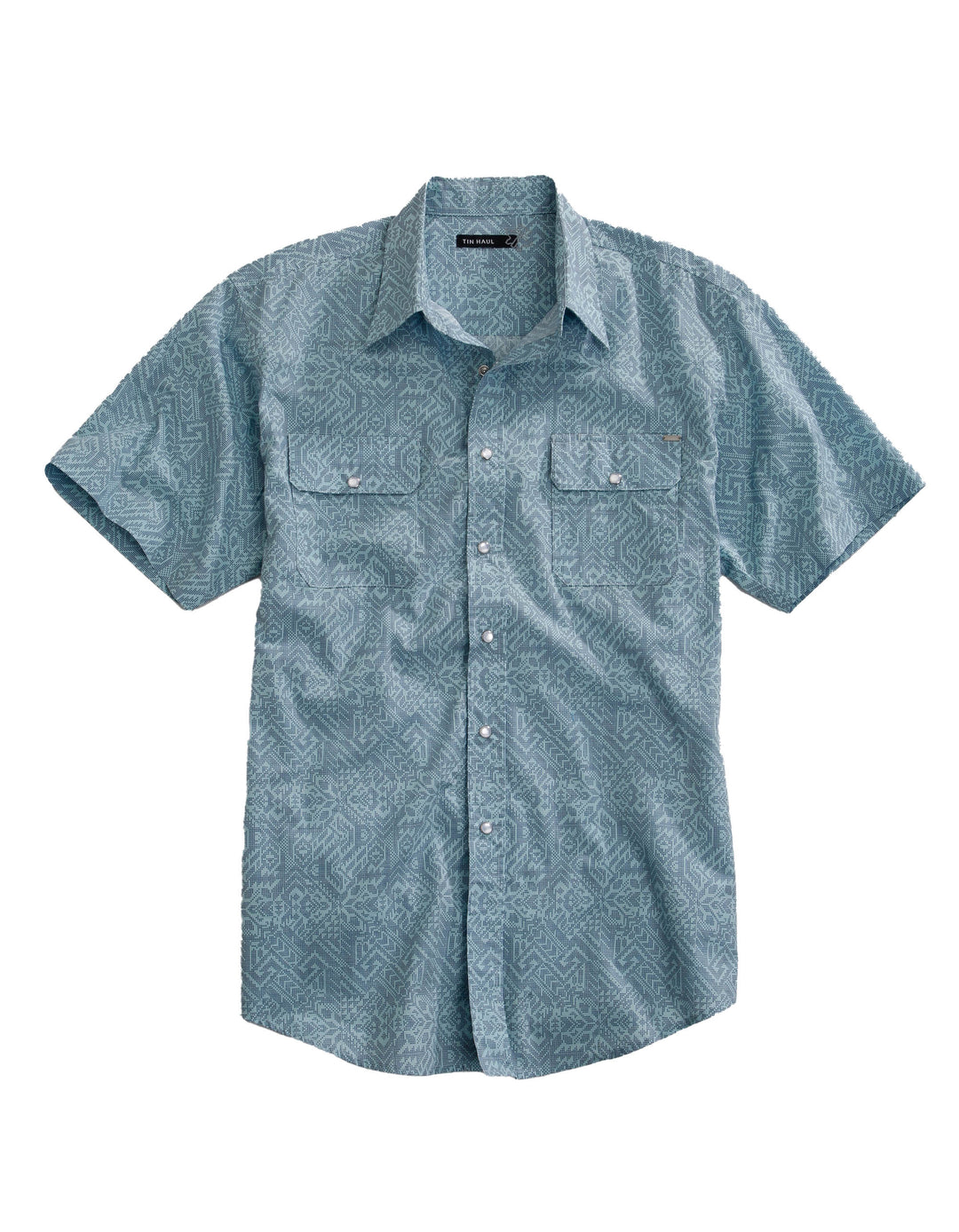 MENS SHORT SLEEVE SNAP DOT MATRIX AZTEC PRINT WESTERN SHIRT