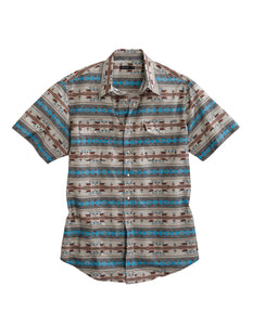 MENS SHORT SLEEVE SNAP SAND PAINTING WESTERN SHIRT
