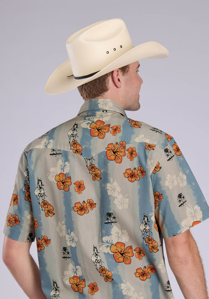 MENS VINTAGE TRIPICAL SHORT SLEEVE SNAP WESTERN SHIRT
