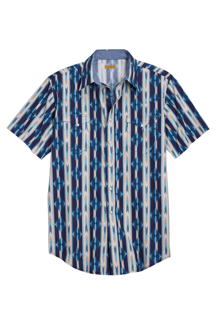 Mens Tin Haul Retro Aztec Stripe Long Sleeve Snap Shirt
