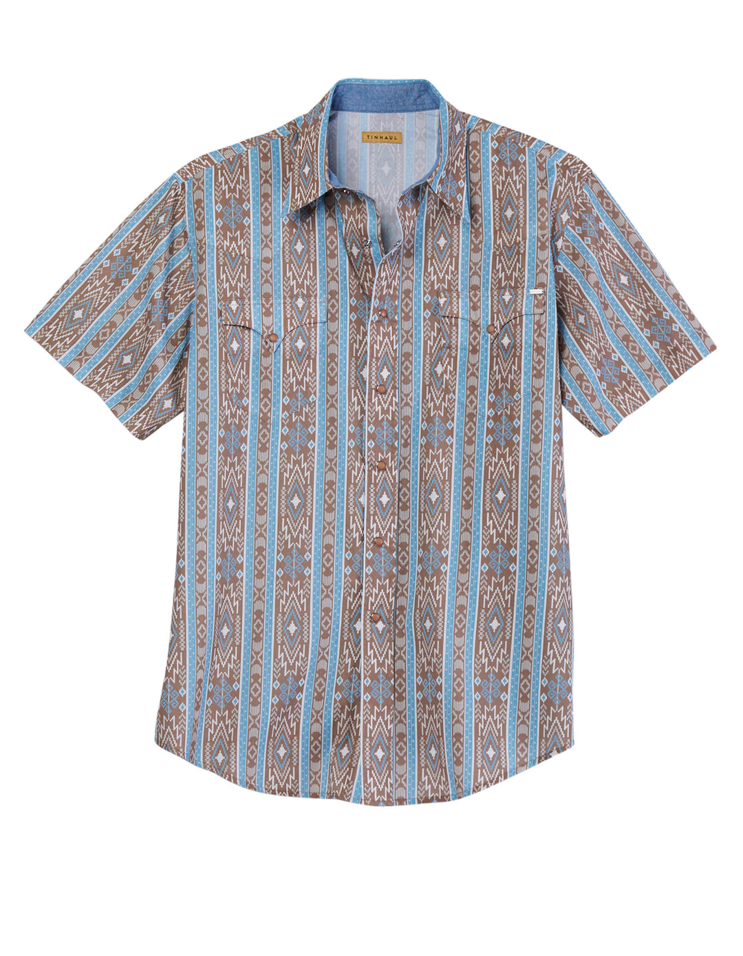 MENS TRIBAL STRIPE PRINT SHORT SLEEVE SNAP WESTERN SHIRT