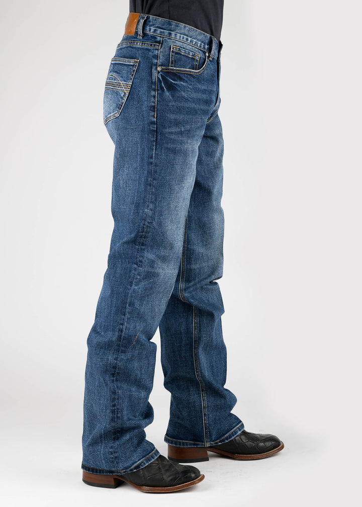 MENS SEAM BACK POCKET WITH EMB BUTTON JEANS