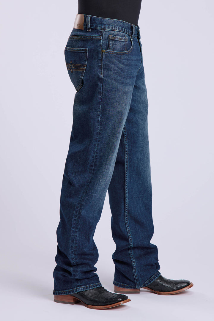 MENS TIN HAUL DARK WASH WESTERN REGULAR JOE JEAN WITH DIAMOND POCKET EMOBROIDERY