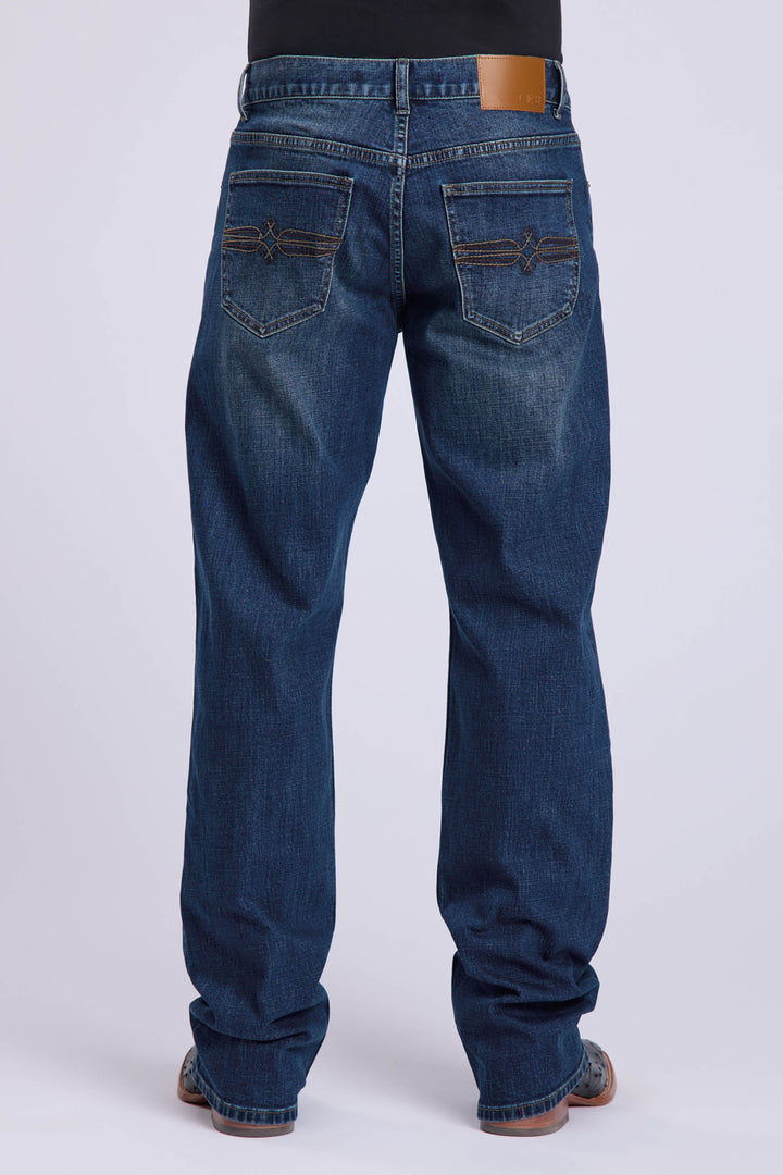 MENS TIN HAUL DARK WASH WESTERN REGULAR JOE JEAN WITH DIAMOND POCKET EMOBROIDERY