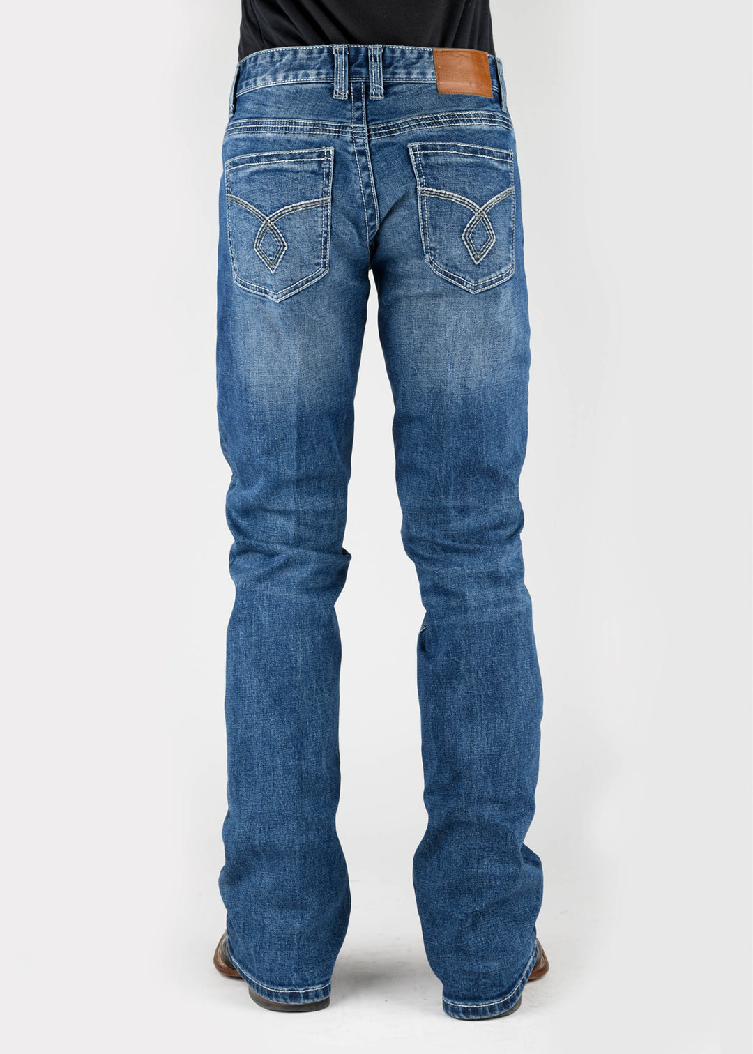 MENS DIAMOND EMB BACK POCKET MEDIUM WASH JEANS BUTTON JEA