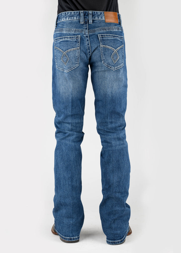 MENS DIAMOND EMB BACK POCKET MEDIUM WASH JEANS BUTTON JEA