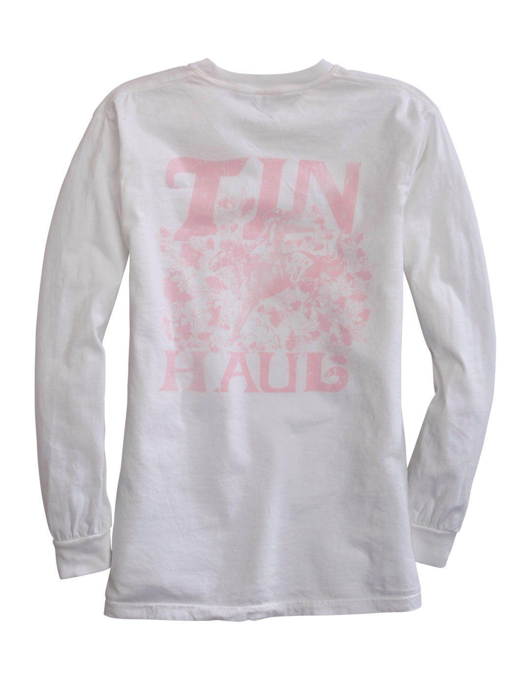 WOMENS LONG SLEEVE KNIT TIN HAUL BLUSH LADY BRONC SCREEN PRINT SHIRT