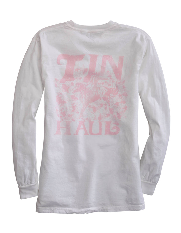 WOMENS LONG SLEEVE KNIT TIN HAUL BLUSH LADY BRONC SCREEN PRINT SHIRT