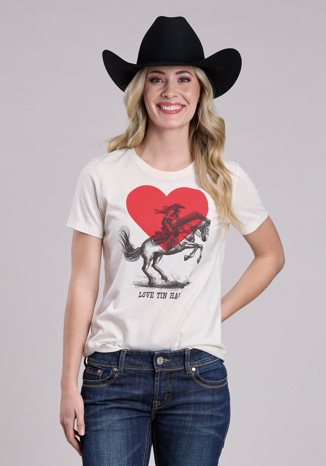 WOMENS TIN HAUL LOVE COWGIRL IN A HEART SHORT SLEEVE PULLOVER WESTERN SHIRT