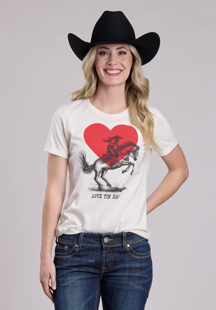 WOMENS TIN HAUL LOVE COWGIRL IN A HEART SHORT SLEEVE PULLOVER WESTERN SHIRT