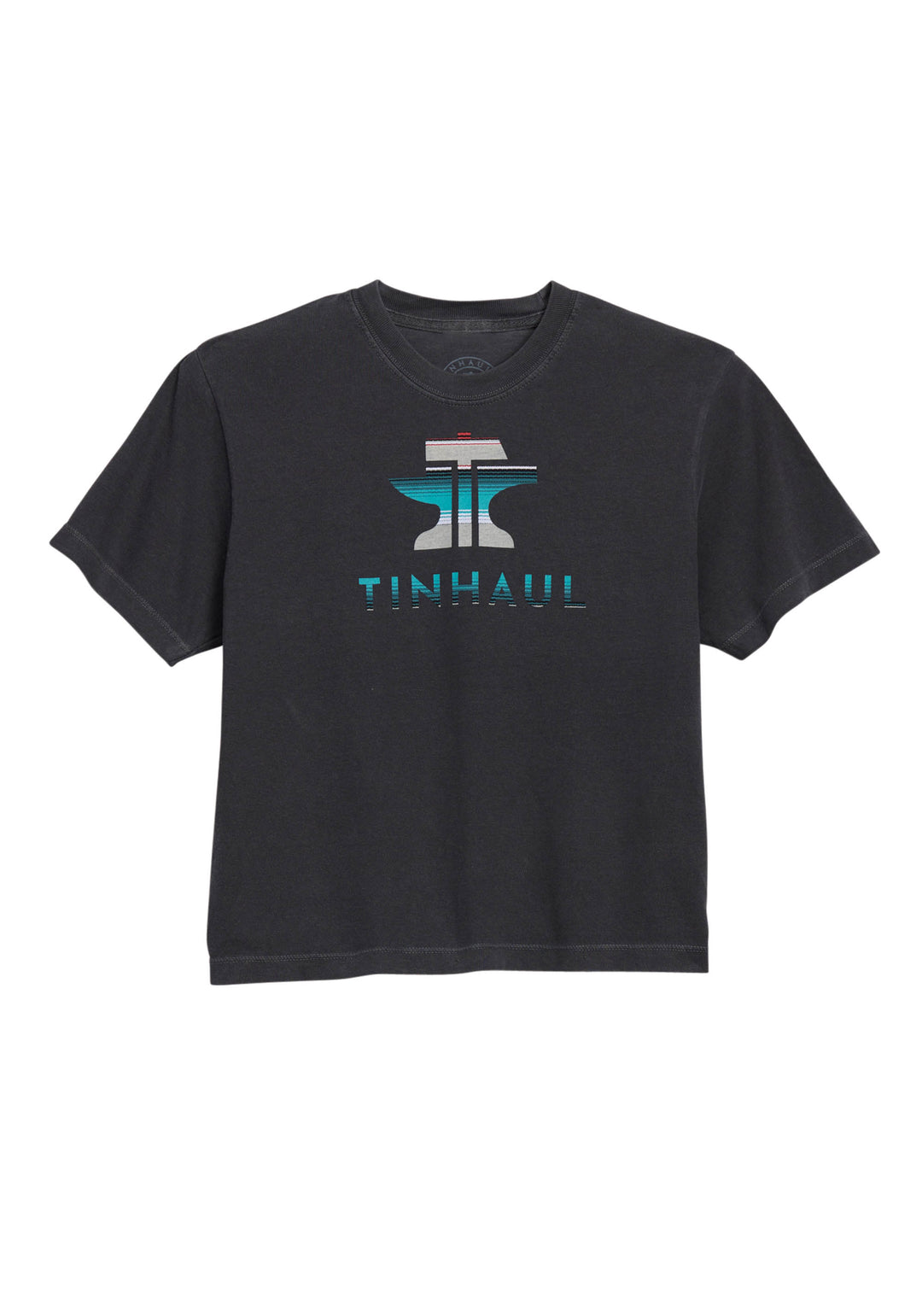 WOMENS SHORT SLEEVE PULLOVERTIN HAUL RUNNING HORSES COLLAGE ON BACR WESTERN SHIRT