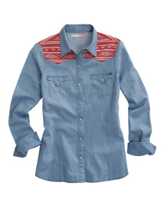 WOMENS LONG SLEEVE SNAP DENIM WITH CONTRAST FRONT AND BACK YOKES WESTERN SHIRT