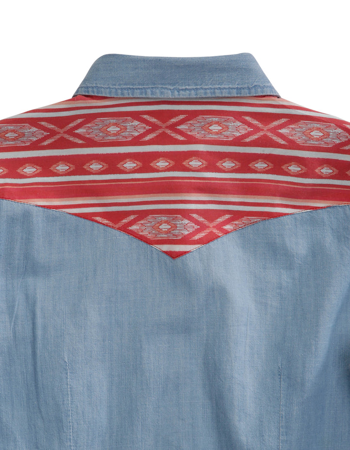 WOMENS LONG SLEEVE SNAP DENIM WITH CONTRAST FRONT AND BACK YOKES WESTERN SHIRT