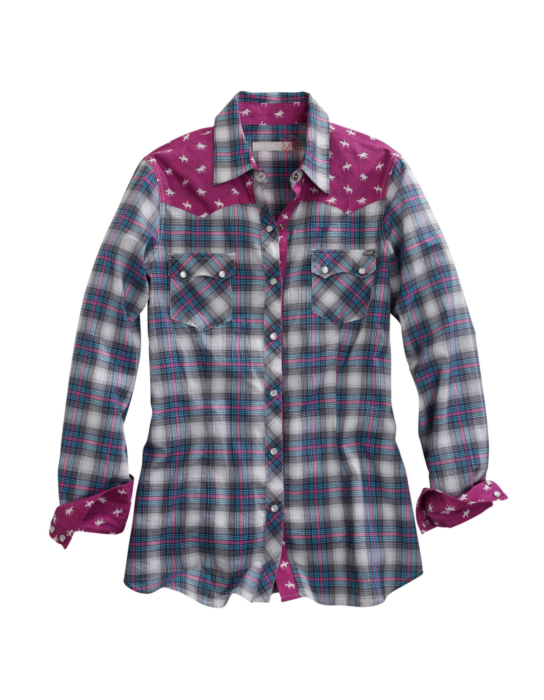 WOMENS STAR OMBRE PLAID LONG SLEEVE WESTERN SNAP SHIRT