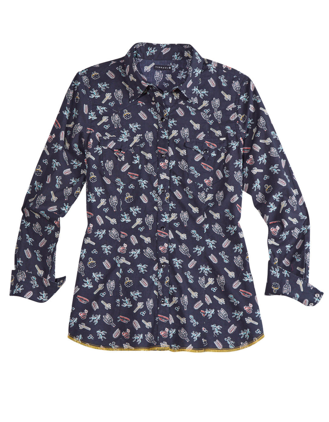 WOMENS TOSSED CACTUS PRINT LONG SLEEVE SNAP WESTERN SHIRT